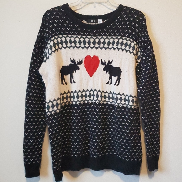 BDG Christmas moose love Nordic print knit sweater - Picture 1 of 5